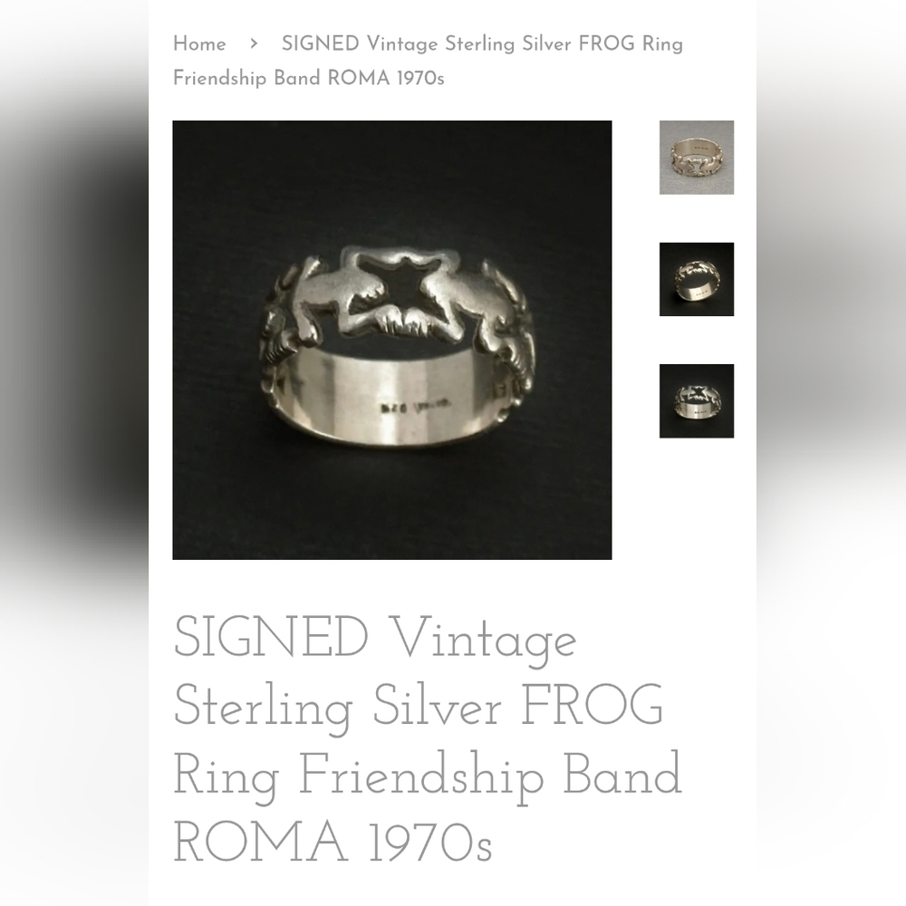 Vintage  Frienship Ring Sterling Silver Frog Ring Size 6 And  A Half